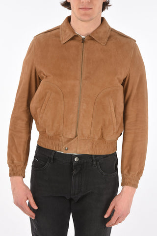 Giubbotto in Suede con Elastico in Vita e Zip Frontale