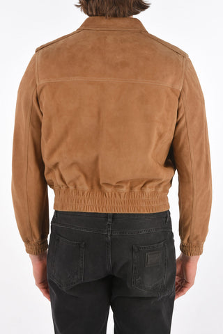 Giubbotto in Suede con Elastico in Vita e Zip Frontale