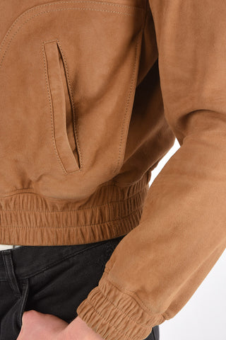 Giubbotto in Suede con Elastico in Vita e Zip Frontale