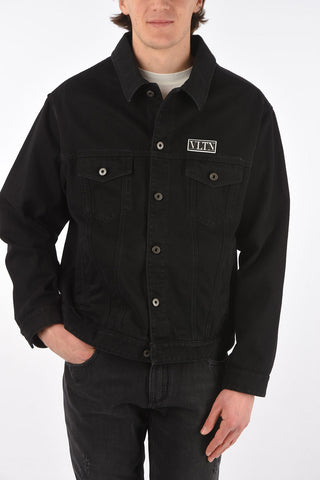 Giubbotto Sahariano in Denim con Logo in Applicazione