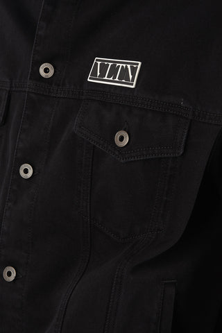 Giubbotto Sahariano in Denim con Logo in Applicazione
