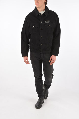Giubbotto Sahariano in Denim con Logo in Applicazione