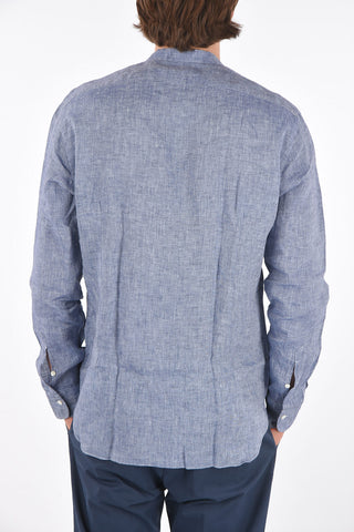 linen chambray collarless shirt