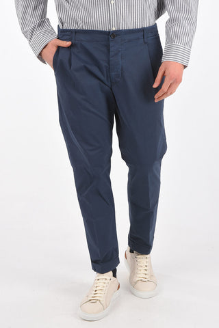 stretch cotton single pleat pants