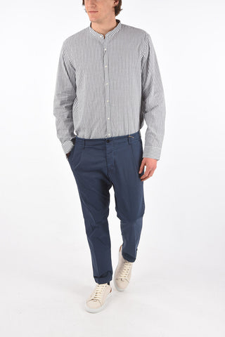 stretch cotton single pleat pants