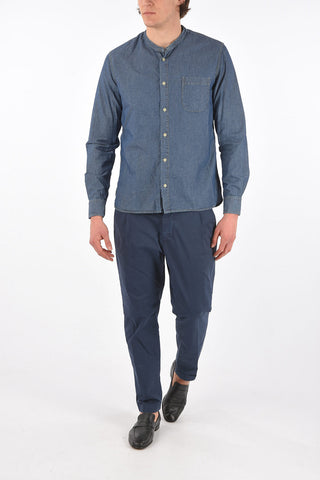 Mandarin Collar Denim Shirt with Breast-pocket