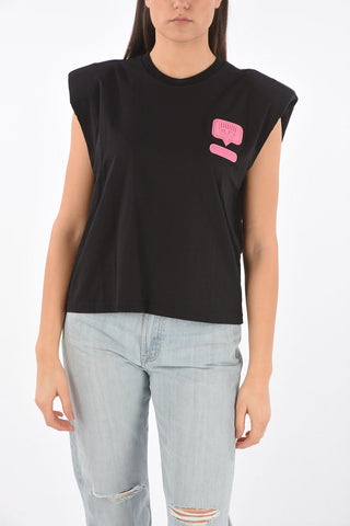 Padded shoulder tank top with EYELIKE patch