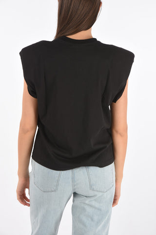 Padded shoulder tank top with EYELIKE patch