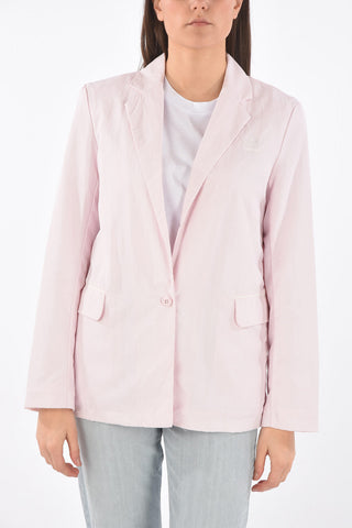 One button athleisure blazer with flap pocket