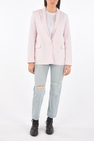 One button athleisure blazer with flap pocket