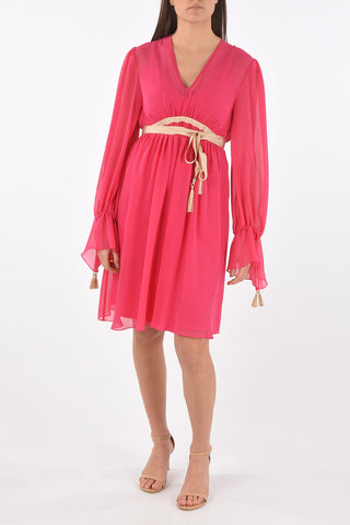 V Neck Silk DEMIEN Midi Dress