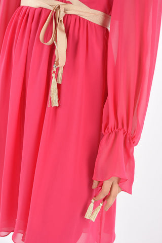 V Neck Silk DEMIEN Midi Dress