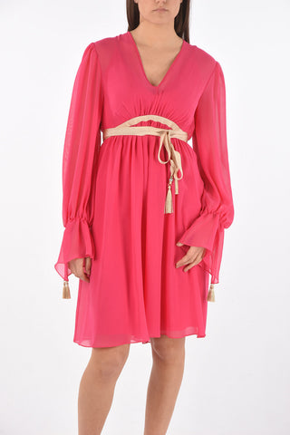 V Neck Silk DEMIEN Midi Dress
