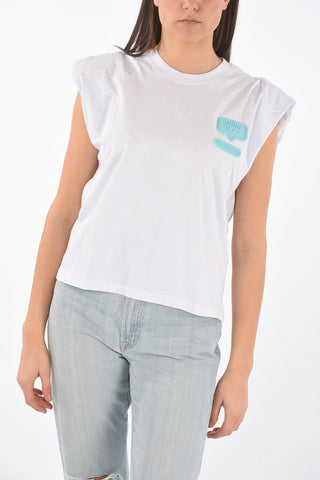 Padded shoulder tank top with EYELIKE patch
