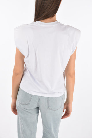 Padded shoulder tank top with EYELIKE patch