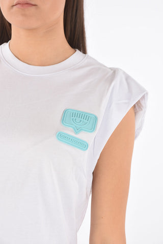 Padded shoulder tank top with EYELIKE patch