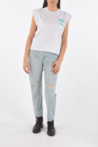 Padded shoulder tank top with EYELIKE patch