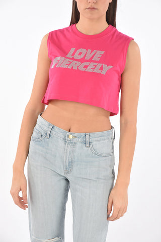 Sleeveless Cropped top with crystals LOVE FIERCELY