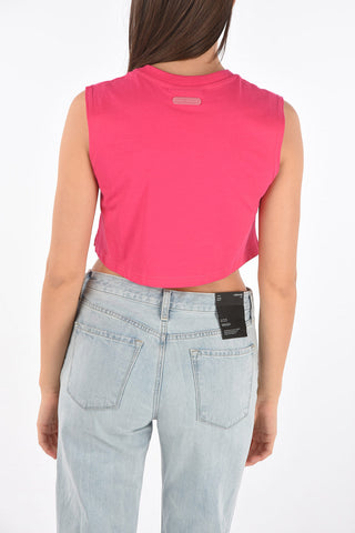 Sleeveless Cropped top with crystals LOVE FIERCELY