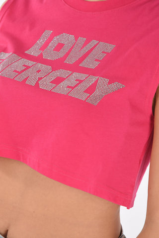 Sleeveless Cropped top with crystals LOVE FIERCELY