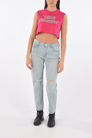 Sleeveless Cropped top with crystals LOVE FIERCELY