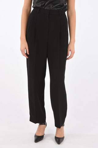 Pantaloni Crepe a Vita Alta a Doppia Pince