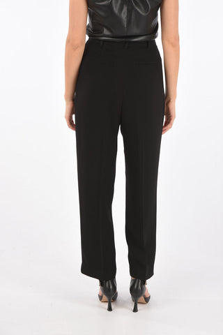 Pantaloni Crepe a Vita Alta a Doppia Pince