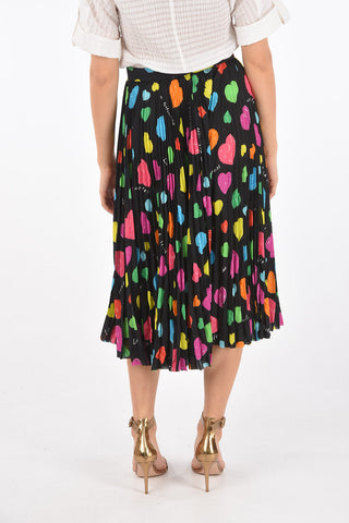 High-rise Pleated Longuette with ARCHIVE HEARTS Print