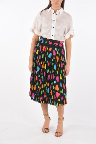High-rise Pleated Longuette with ARCHIVE HEARTS Print