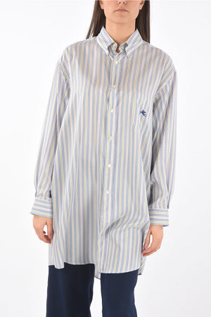 Button-down Shirt Dress with Balanced Stripes Pattern