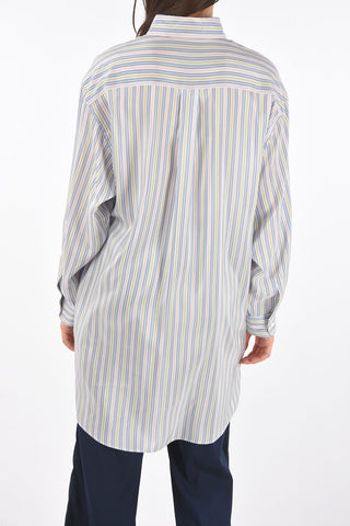 Button-down Shirt Dress with Balanced Stripes Pattern