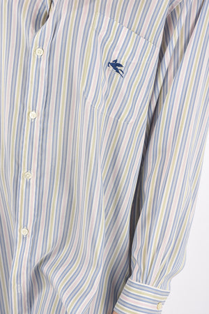 Button-down Shirt Dress with Balanced Stripes Pattern