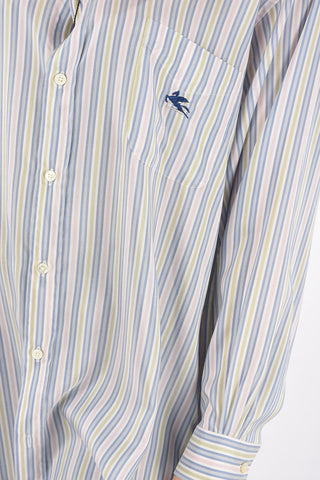 Button-down Shirt Dress with Balanced Stripes Pattern