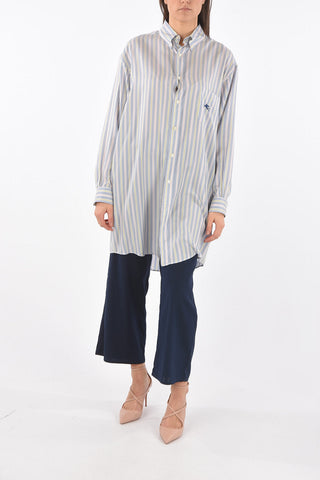 Button-down Shirt Dress with Balanced Stripes Pattern