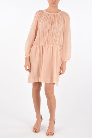 SEE BY Silk Blend Tuxedo Shirt Dress with Drawstring