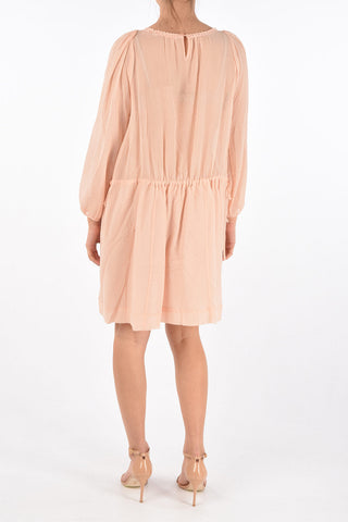 SEE BY Silk Blend Tuxedo Shirt Dress with Drawstring