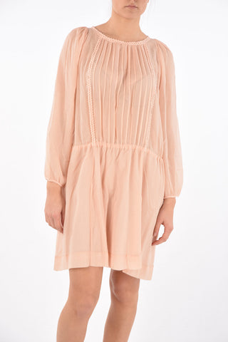 SEE BY Silk Blend Tuxedo Shirt Dress with Drawstring