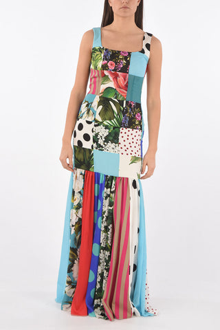 Patchwork Silk Blend Long Dress