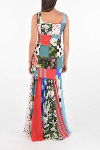 Patchwork Silk Blend Long Dress
