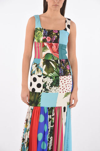 Patchwork Silk Blend Long Dress