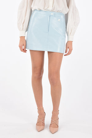 Faux Leather Miniskirt with Logo Patch