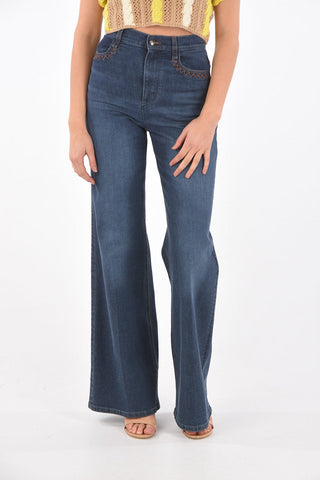 High-waisted Wide-leg Denim Jeans with Logo