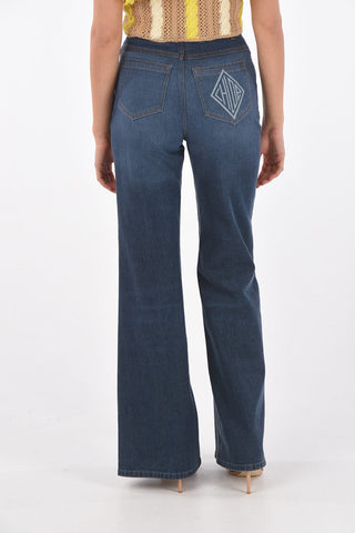 High-waisted Wide-leg Denim Jeans with Logo