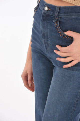 High-waisted Wide-leg Denim Jeans with Logo
