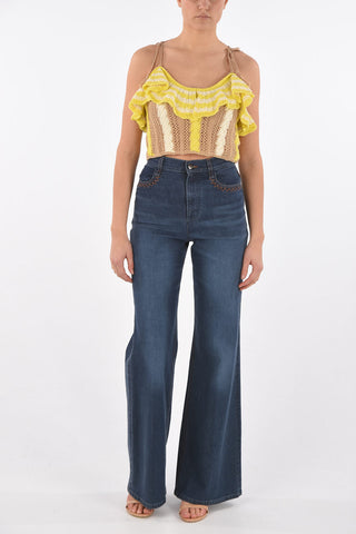 High-waisted Wide-leg Denim Jeans with Logo