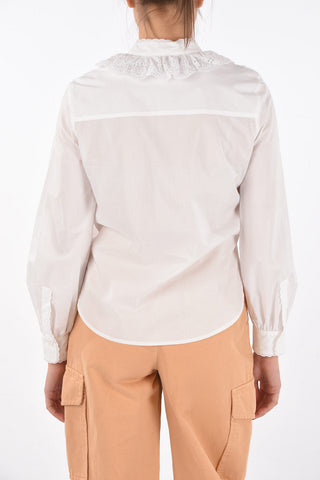 SEE BY Mandarin Collar Ruffle Front Shirt with Sangallo Details