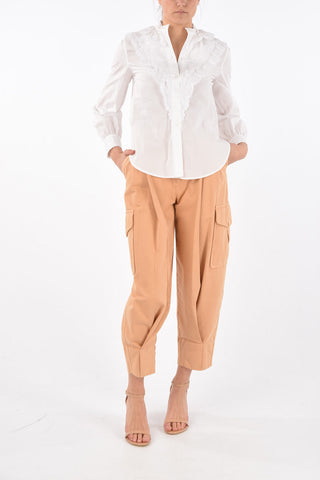SEE BY Mandarin Collar Ruffle Front Shirt with Sangallo Details