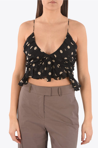 Sleeveless dot print silk top