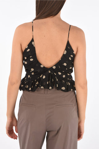 Sleeveless dot print silk top