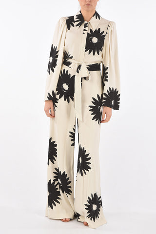 Front Zipped Floral Patterned Jumpsuit
